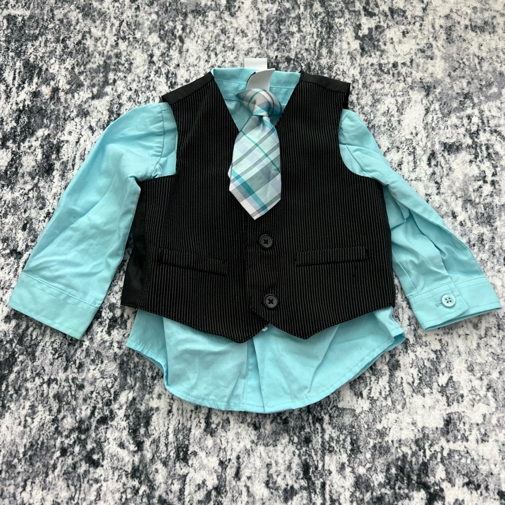 Healthtex Black and Turquoise Tie Elegant Shirt‎ and Vest